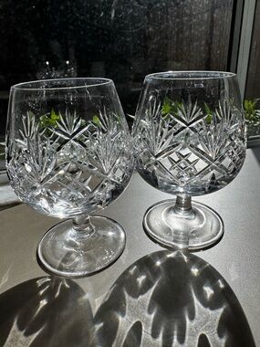 Tiffany & Co Cut Crystal Brandy Snifter Glasses Set 2 Signed Vintage